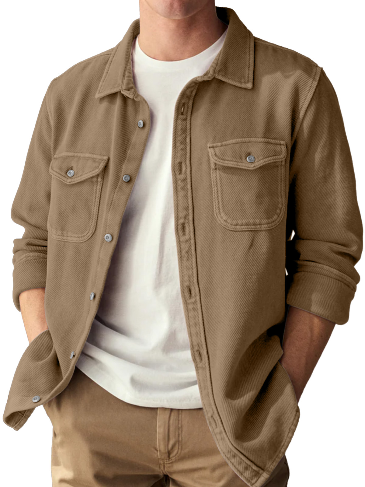 Basic Vintage Doppelter Taschen Revers Knopf-Down Langarmhemd-deurabatt