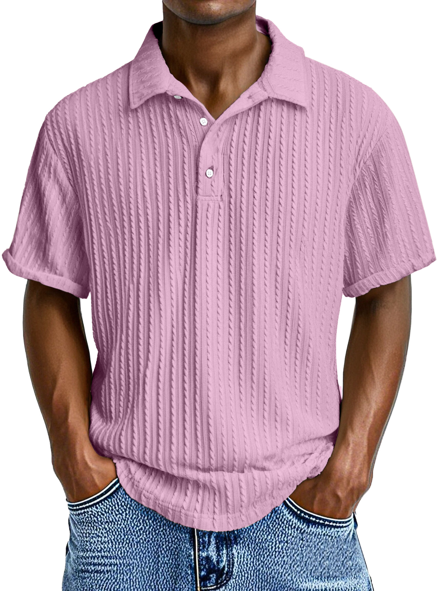 Herren Bequeme Lockere Textur Revers Knopf Kurzarm Polohemd-deurabatt