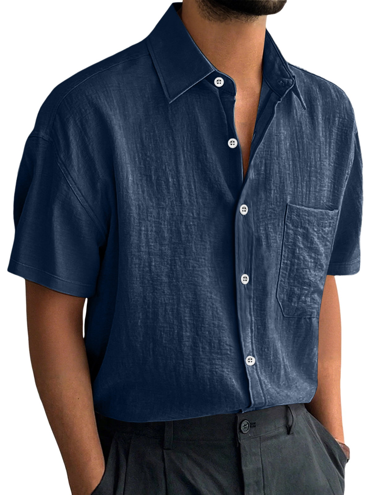 Herren Alltag Freizeit Revers Tasche Komfort Kurzarmhemd-deurabatt