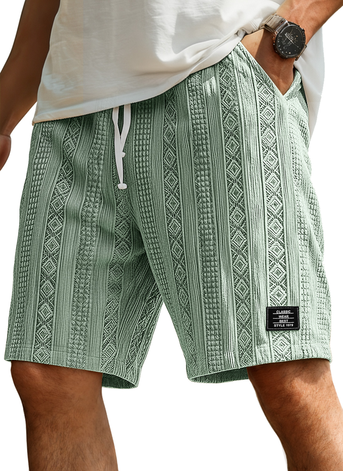 Herren Freizeit Jacquard Strukturierte Shorts Mit Besticktem Logo Und Elastischem Bund-deurabatt
