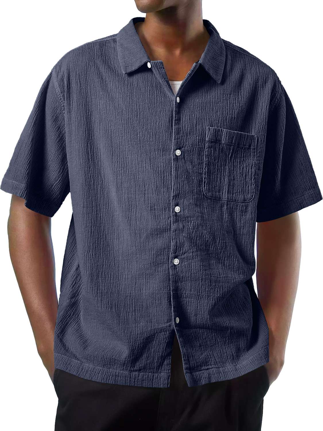 Herren Daily Texture Casual Pocket Comfort Kurzarmhemd-deurabatt