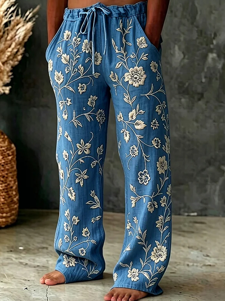 Herren-Top im Vintage-Stil mit abstraktem Kunstprint, lässig, aus Baumwolle und Leinen, langgeschnitten-Mode & Komfort