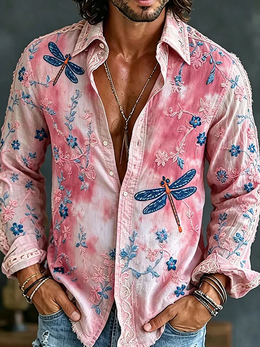 Herren-Retro-Shirt mit abstraktem Kunstprint, lässig, aus Baumwolle-Leinen-Mischgewebe-Mode & Komfort