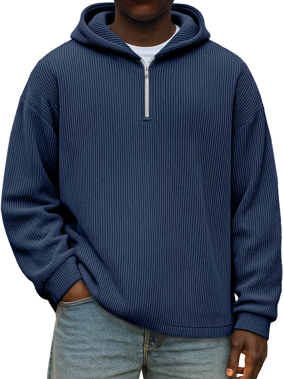 Winter Einfach Lässig Einfarbig Vertikaler Reißverschluss Kapuzenpullover mit langen Ärmeln-deurabatt