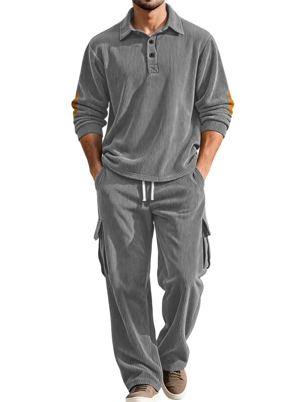 Herbst- und Wintercorduroy-Lapel Langarm-Polohemd gerade Hose Freizeitanzug-deurabatt