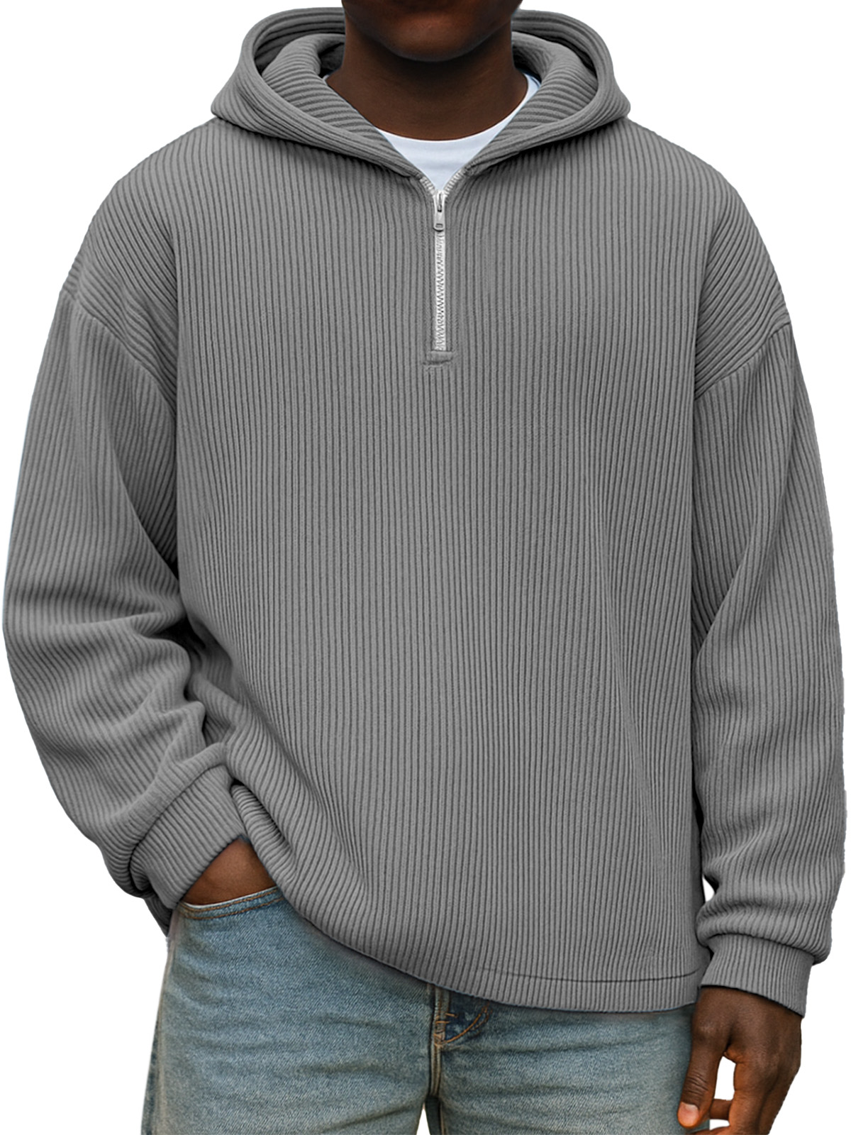 Winter Einfach Lässig Einfarbig Vertikaler Reißverschluss Kapuzenpullover mit langen Ärmeln-deurabatt