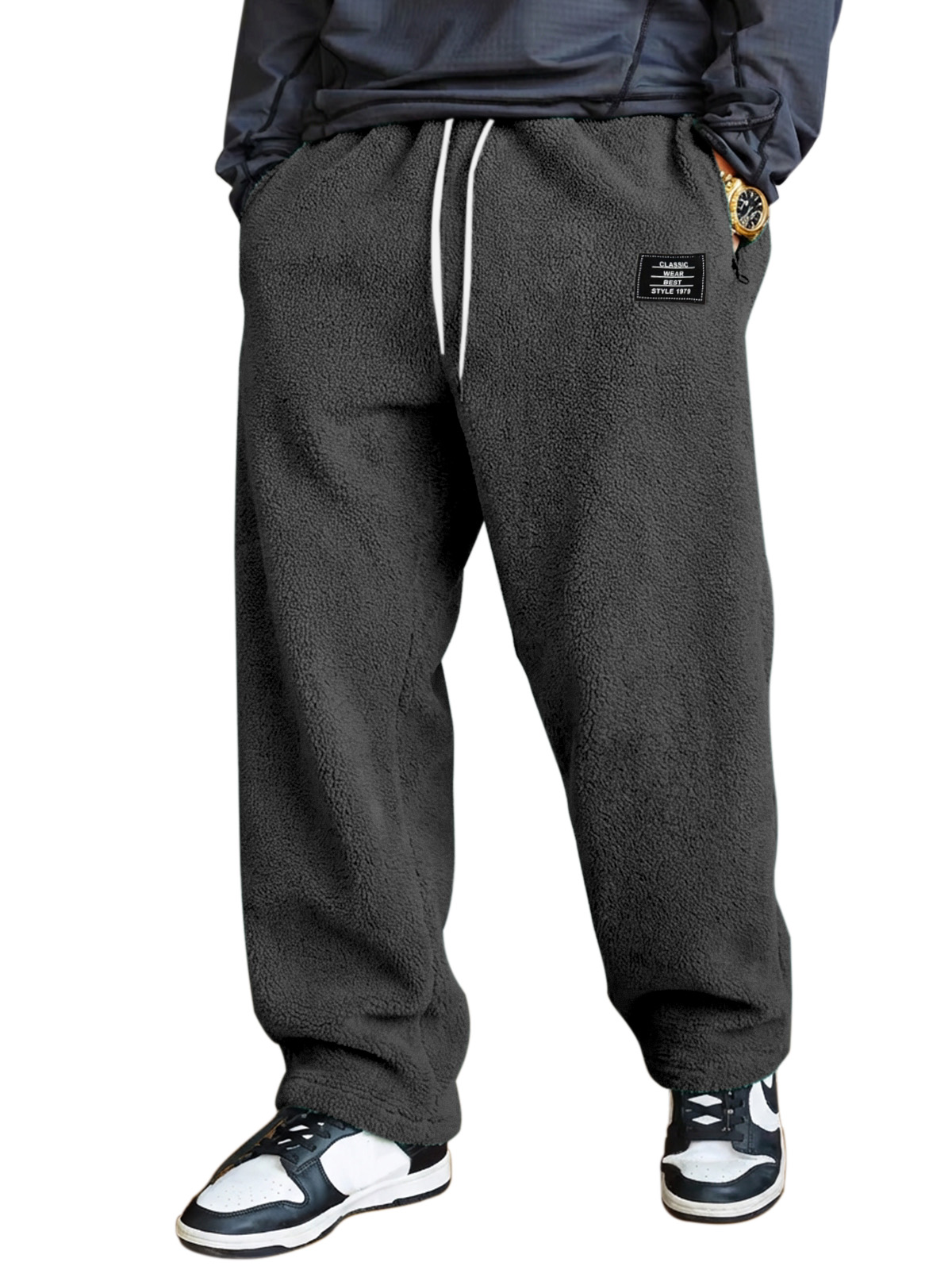 Herren einfache und vielseitige Fleece bequeme lockere gerade Hosen-deurabatt