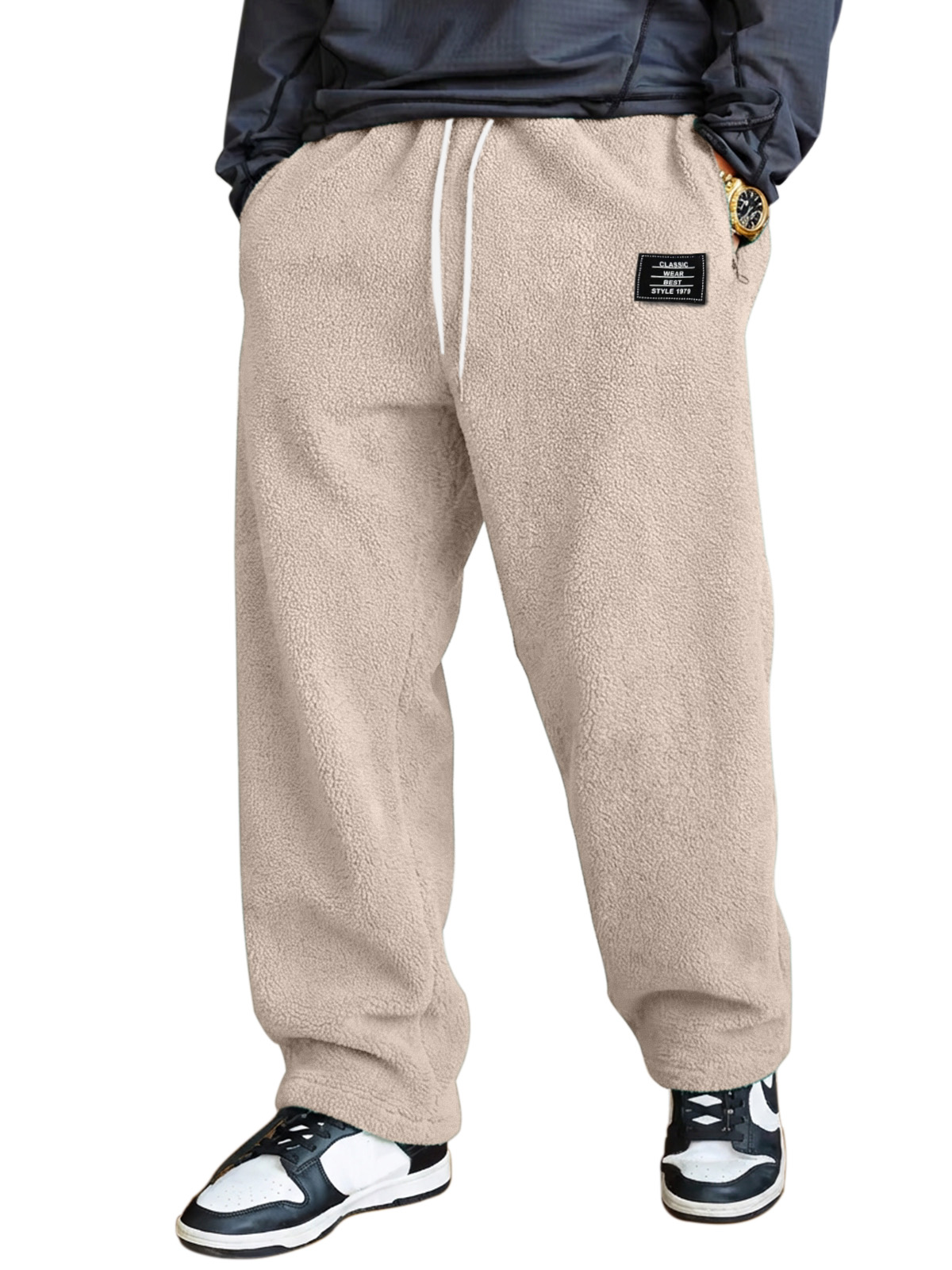 Herren einfache und vielseitige Fleece bequeme lockere gerade Hosen-deurabatt