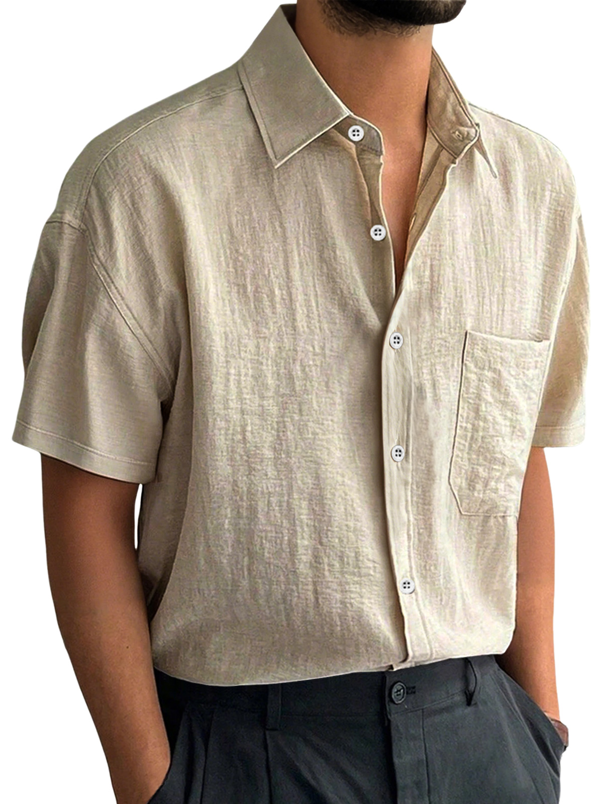 Herren Alltag Freizeit Revers Tasche Komfort Kurzarmhemd-deurabatt