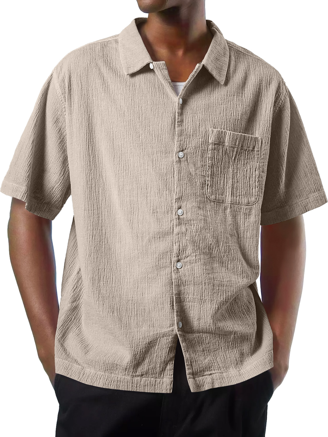 Herren Daily Texture Casual Pocket Comfort Kurzarmhemd-deurabatt