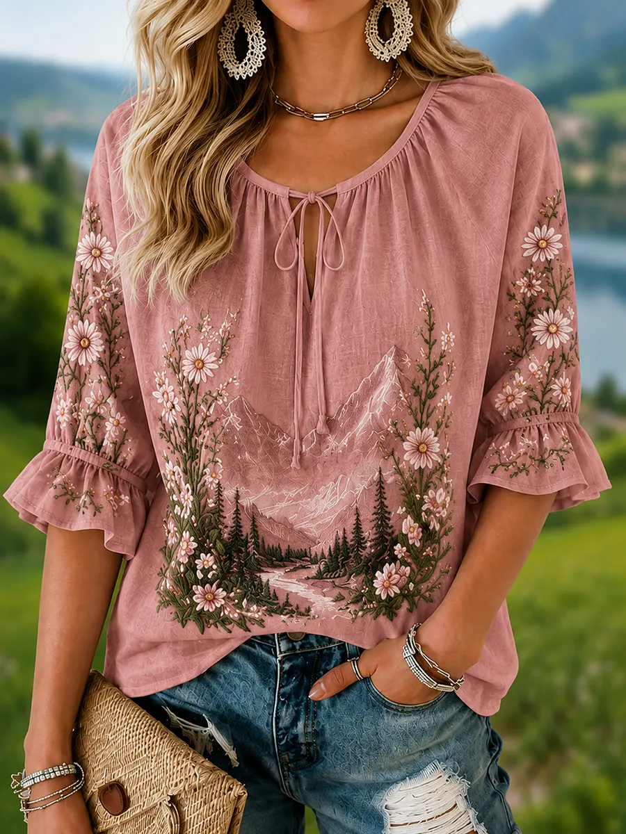 Damen Hemd mit Blumen druck im bayerischen Stil-Mode & Komfort