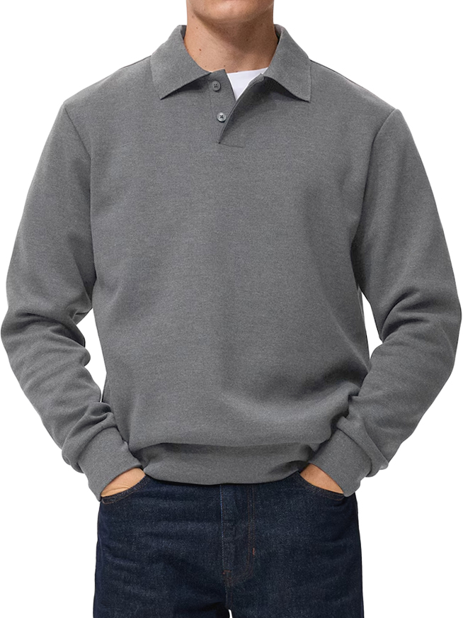 Herren Bequeme Alltagskragen Knopf-Down Freizeit Langarm Polohemd-deurabatt