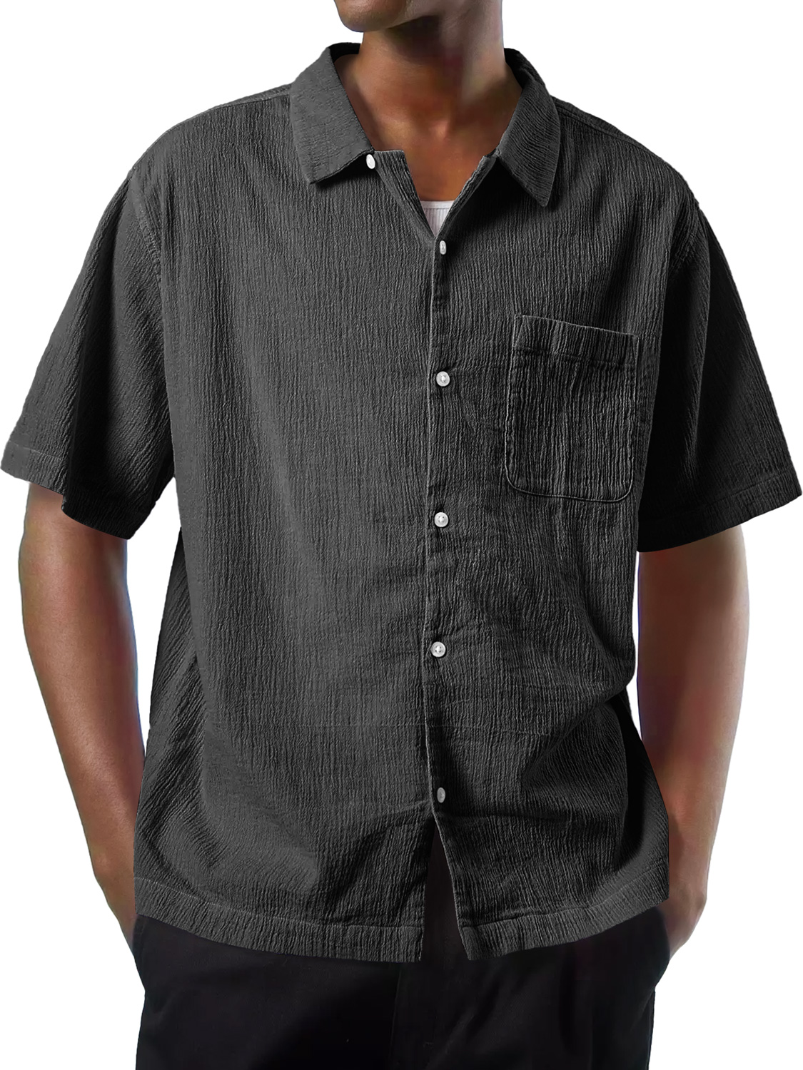 Herren Daily Texture Casual Pocket Comfort Kurzarmhemd-deurabatt