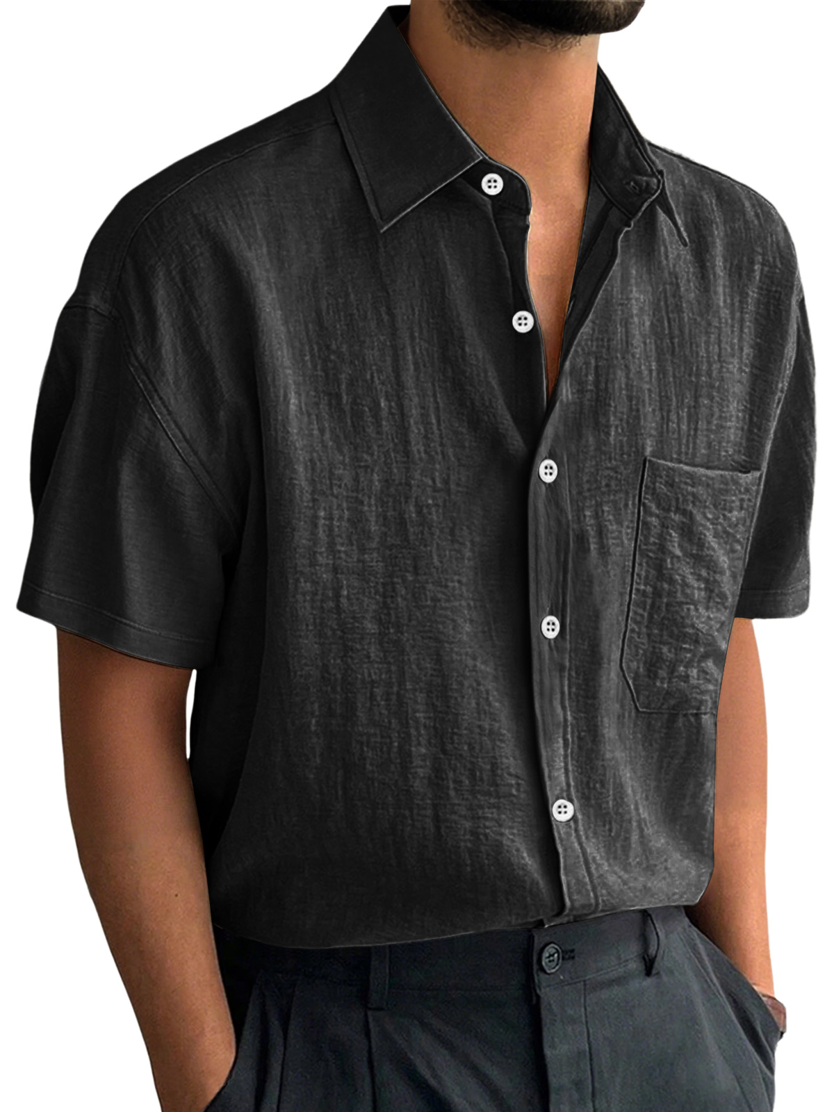 Herren Alltag Freizeit Revers Tasche Komfort Kurzarmhemd-deurabatt