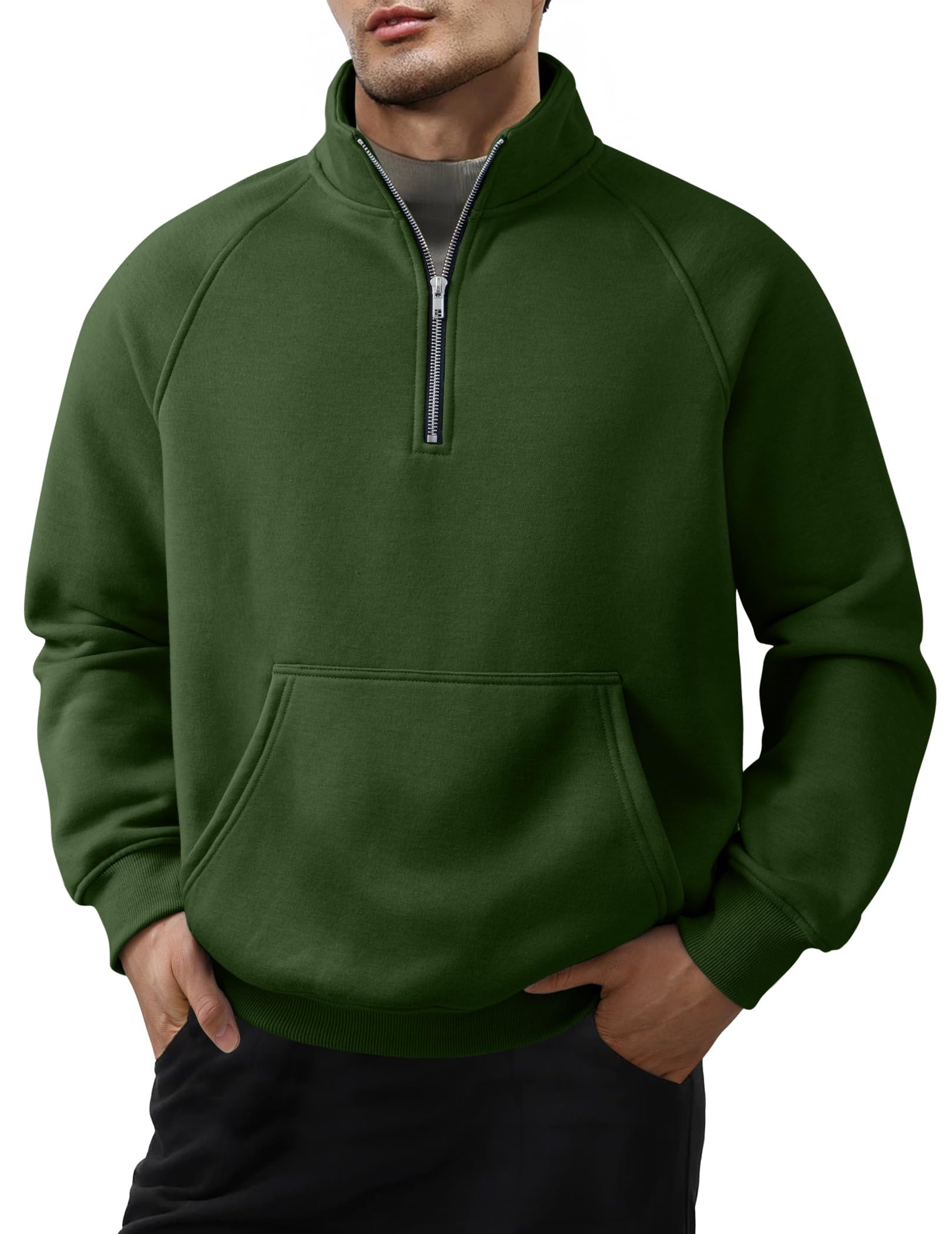 Herren Quarter Zip Freizeit Fleece Baumwolle Pullover Sweatshirt-deurabatt
