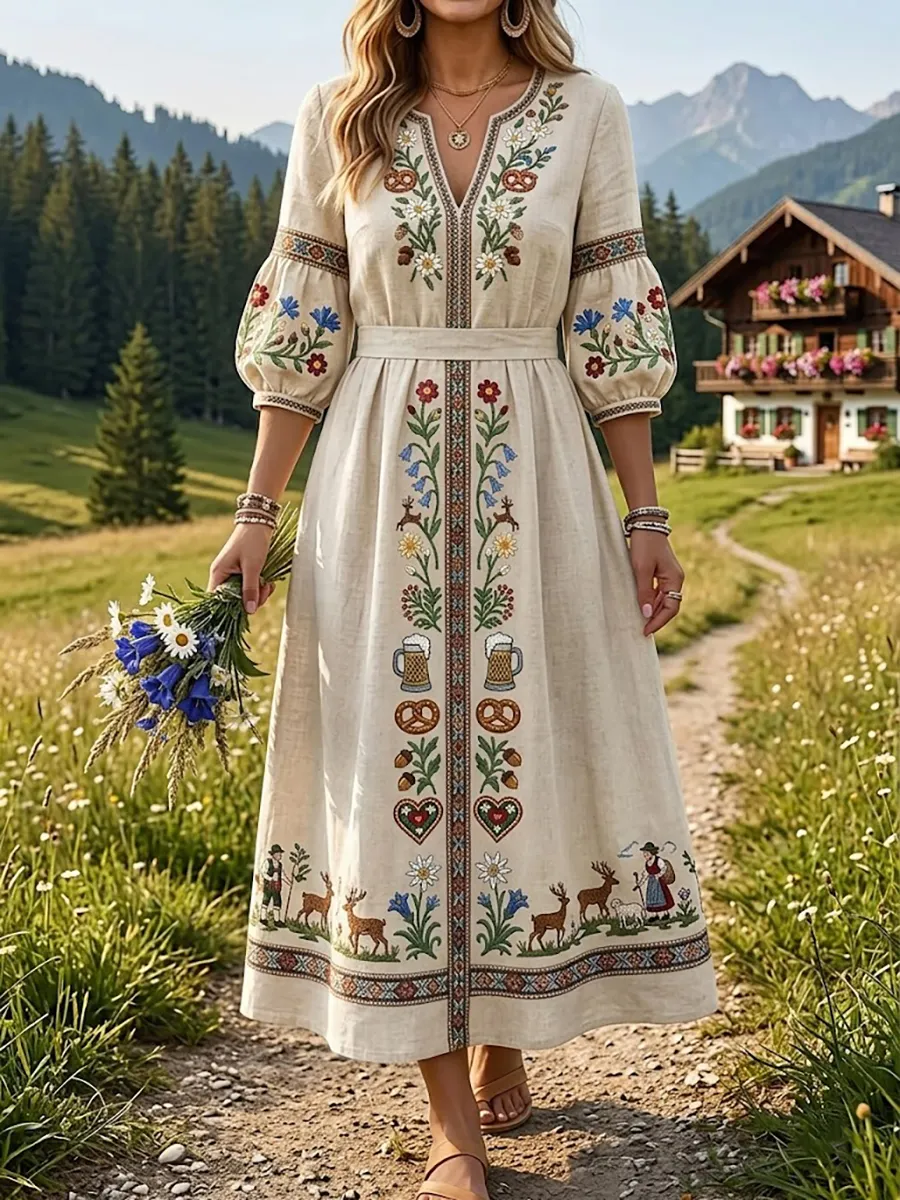 Blumen kunst druck kleid im bayerischen Stil für Frauen-Mode & Komfort