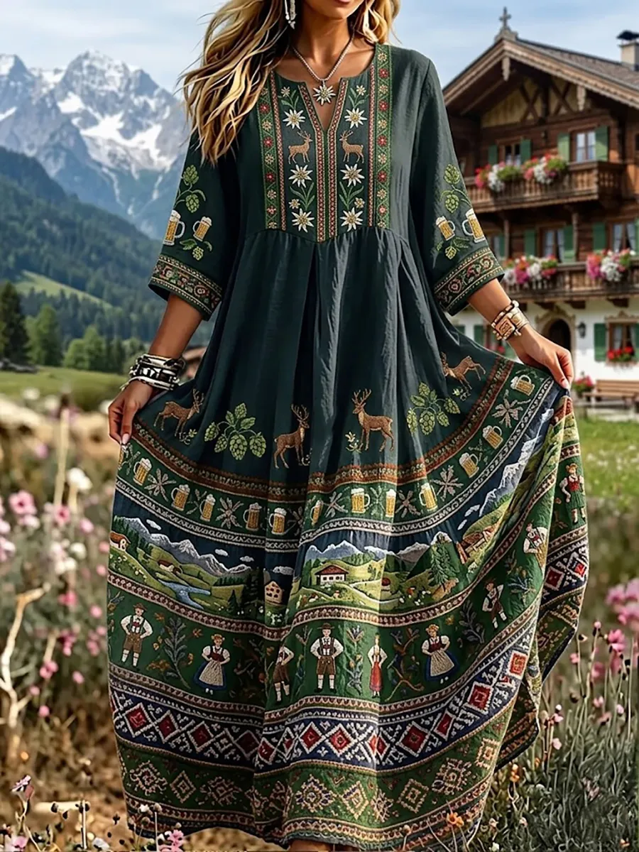 Damenkleid im bayerischen Stil mit floraler Kunstprint aus Leinen-Mode & Komfort