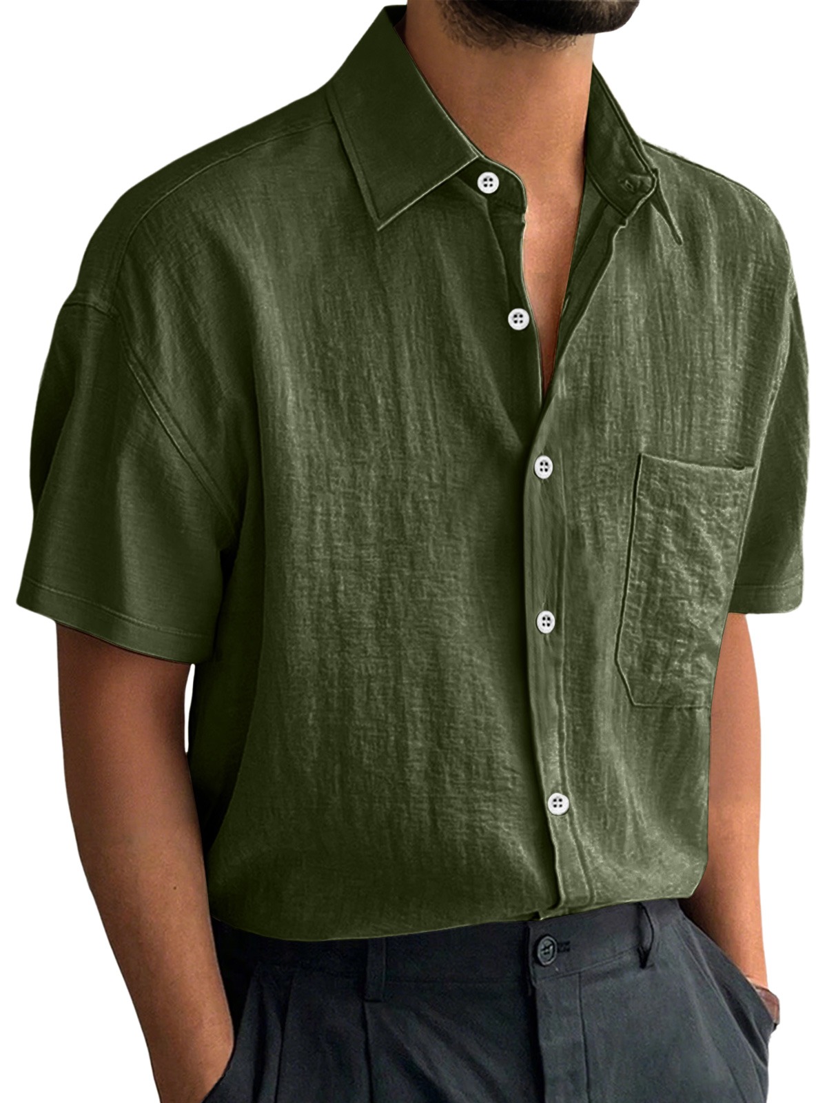 Herren Alltag Freizeit Revers Tasche Komfort Kurzarmhemd-deurabatt