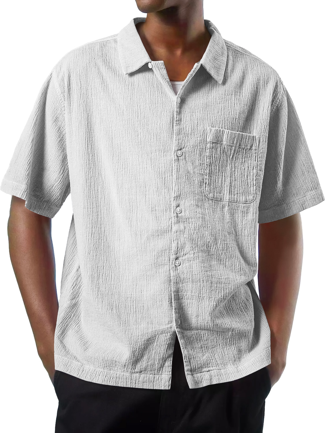 Herren Daily Texture Casual Pocket Comfort Kurzarmhemd-deurabatt