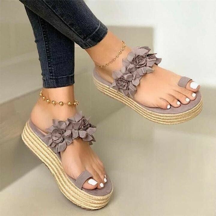 Hot-Sale-Frauen lässig täglicher Blumenblatt auf plattfrom-sandalen-deurabatt