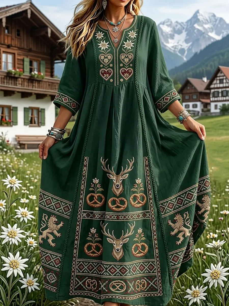 Damenkleid im bayerischen Stil mit floraler Kunstprint aus Leinen-Mode & Komfort