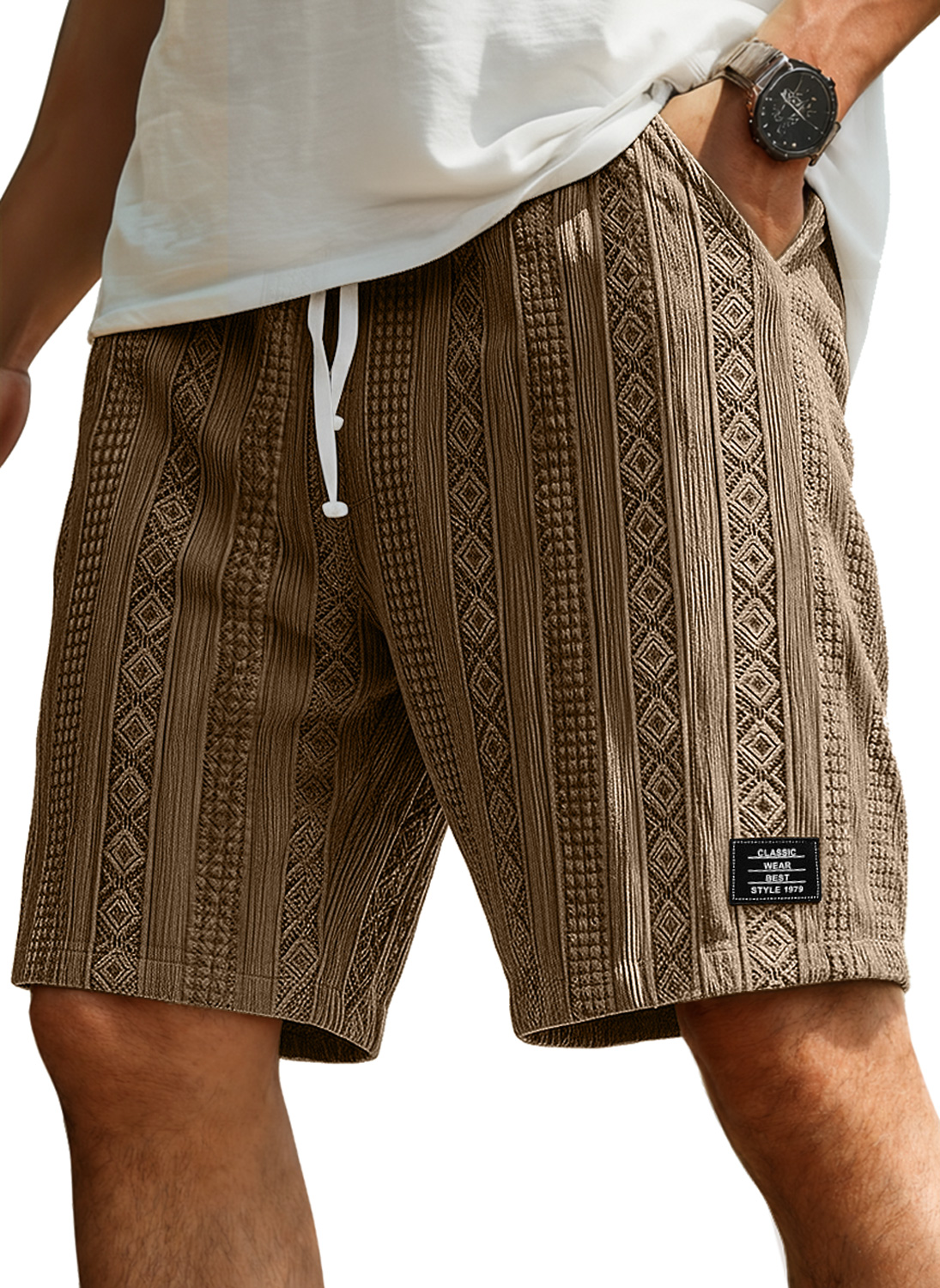 Herren Freizeit Jacquard Strukturierte Shorts Mit Besticktem Logo Und Elastischem Bund-deurabatt