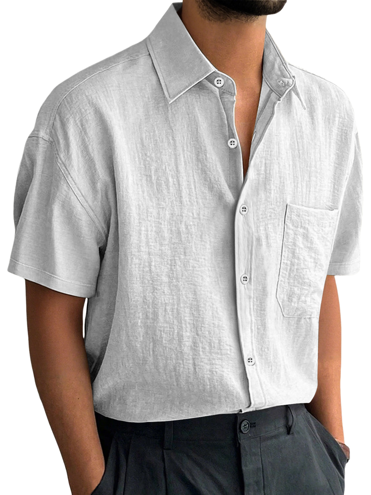 Herren Alltag Freizeit Revers Tasche Komfort Kurzarmhemd-deurabatt