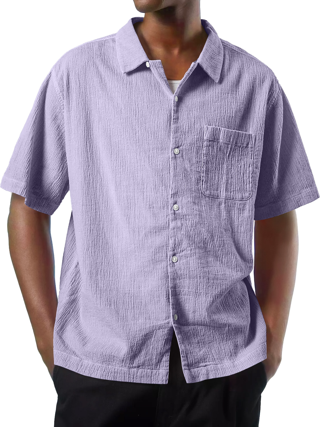 Herren Daily Texture Casual Pocket Comfort Kurzarmhemd-deurabatt