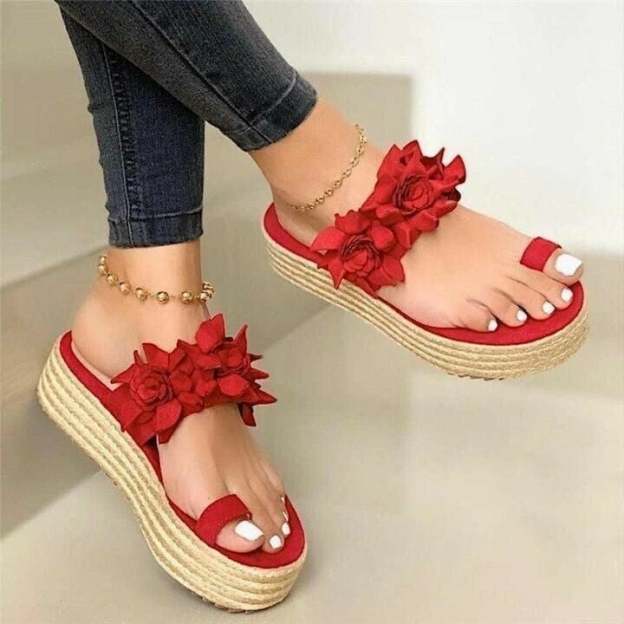 Hot-Sale-Frauen lässig täglicher Blumenblatt auf plattfrom-sandalen-larucoarto