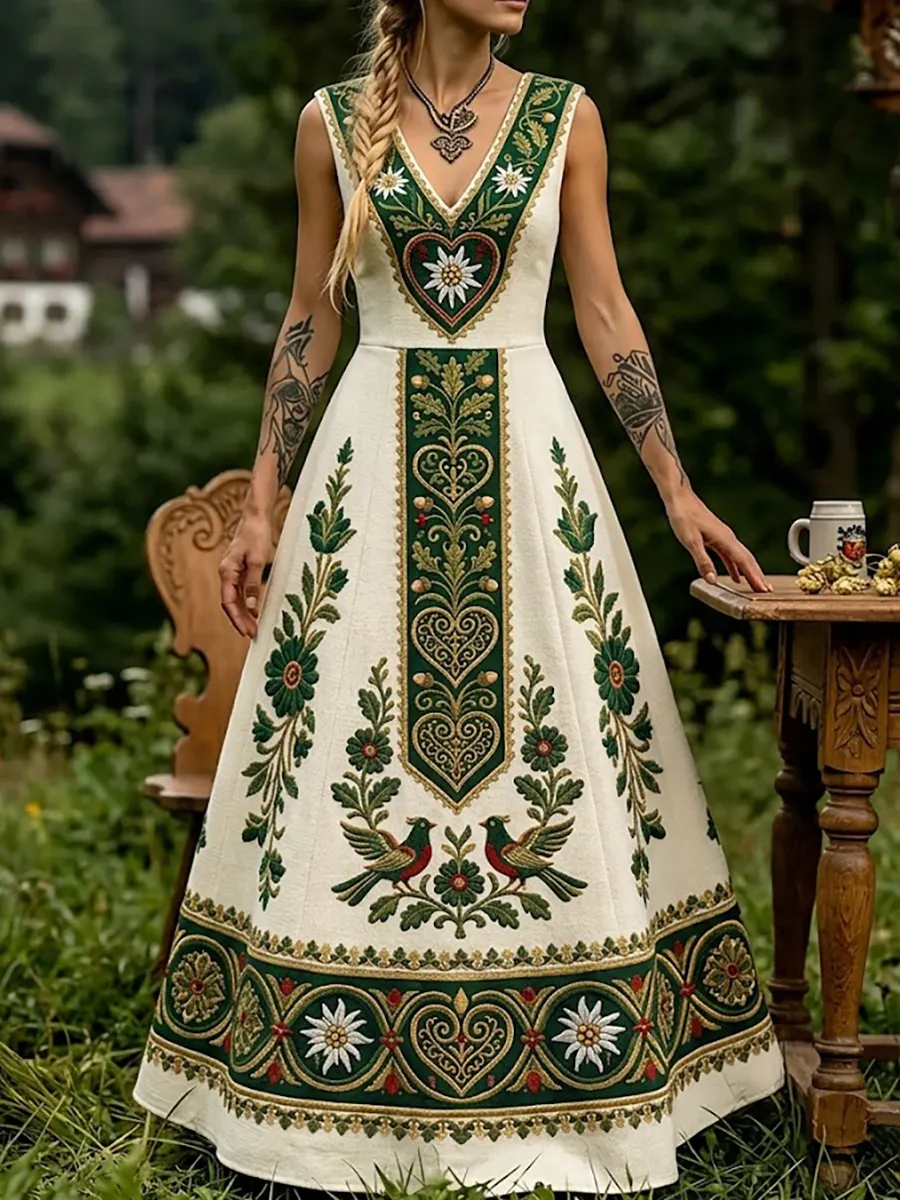 Damenkleid im bayerischen Stil mit floralem Kunstprint-Mode & Komfort