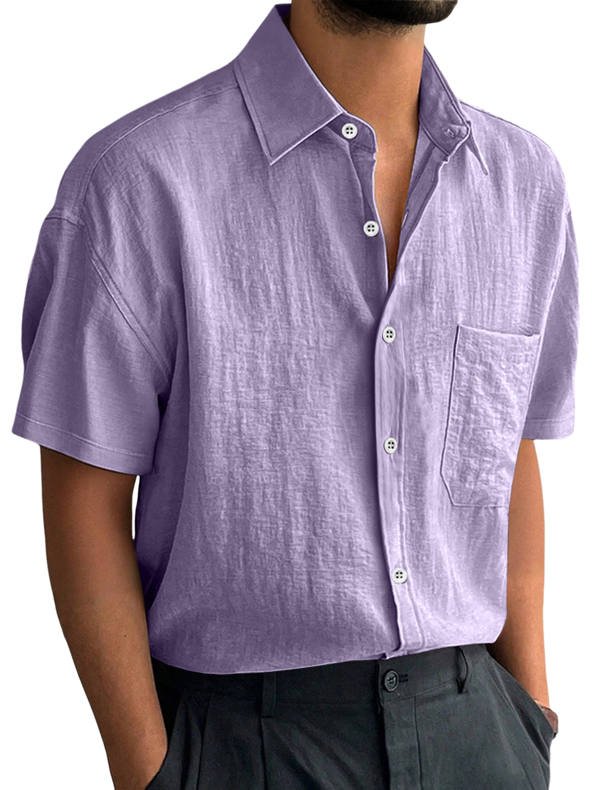 Herren Alltag Freizeit Revers Tasche Komfort Kurzarmhemd-deurabatt