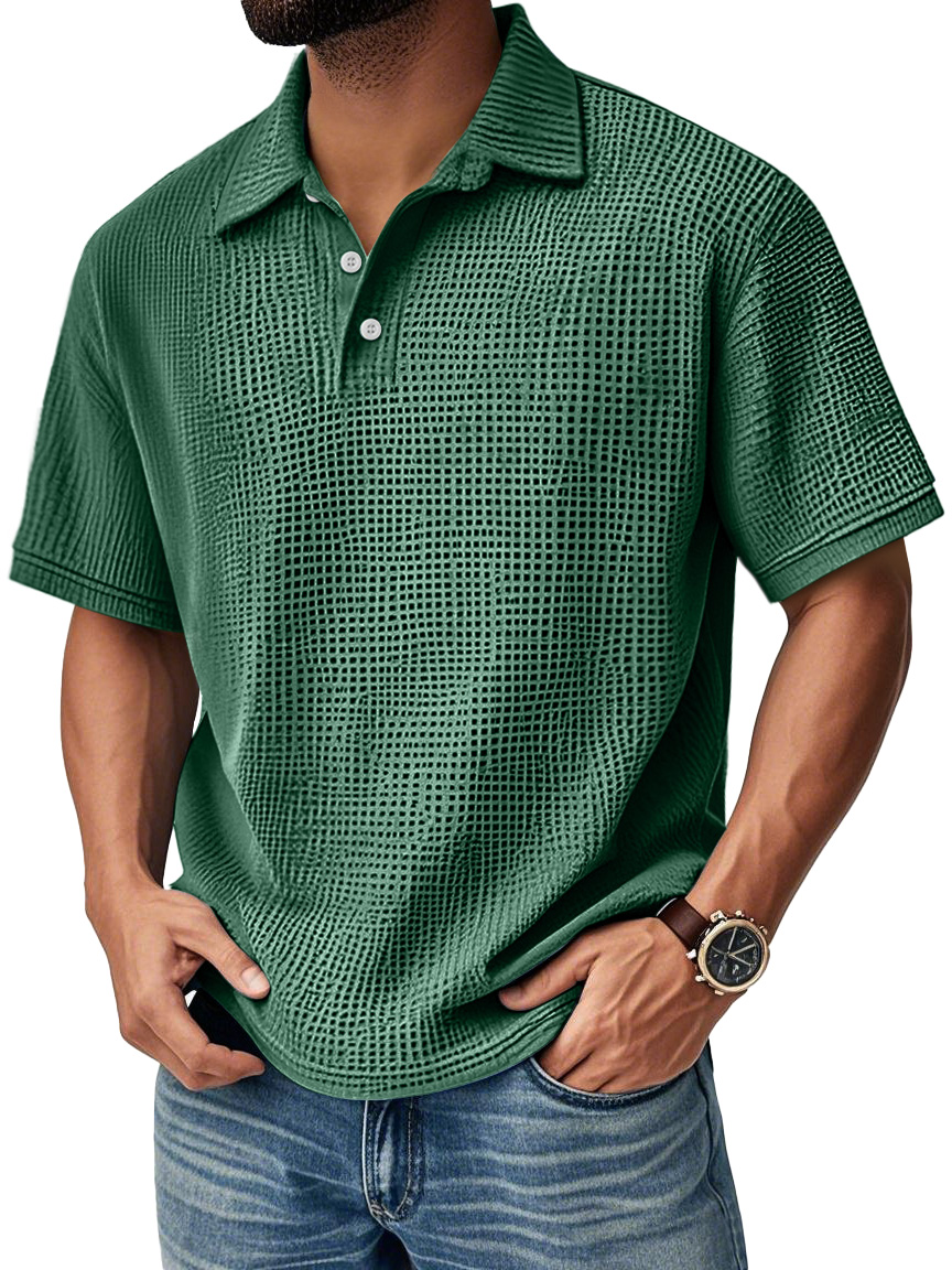 Herren Daily Casual Waffle Comfort Kurzarm POLO Shirt-deurabatt