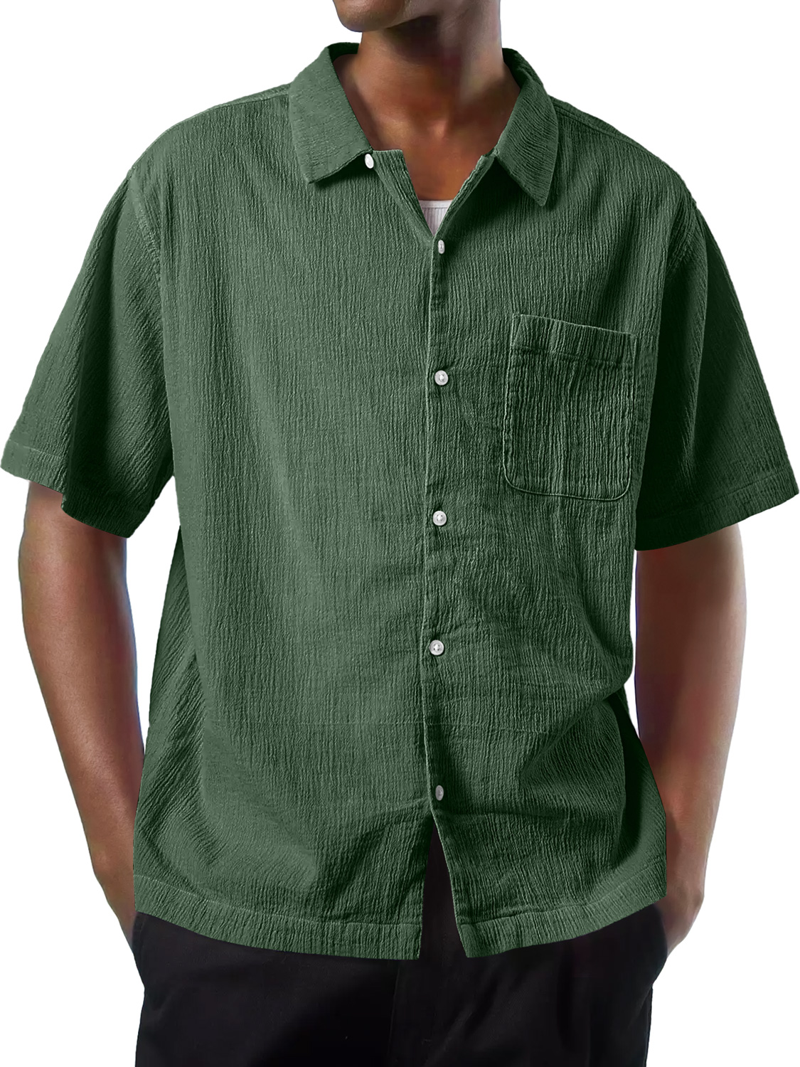 Herren Daily Texture Casual Pocket Comfort Kurzarmhemd-deurabatt