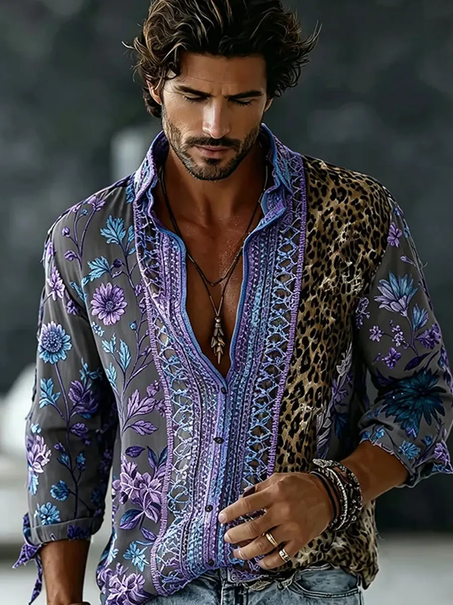 Herren-Retro-Shirt mit abstraktem Kunstprint, lässig, aus Baumwolle-Leinen-Mischgewebe-Mode & Komfort