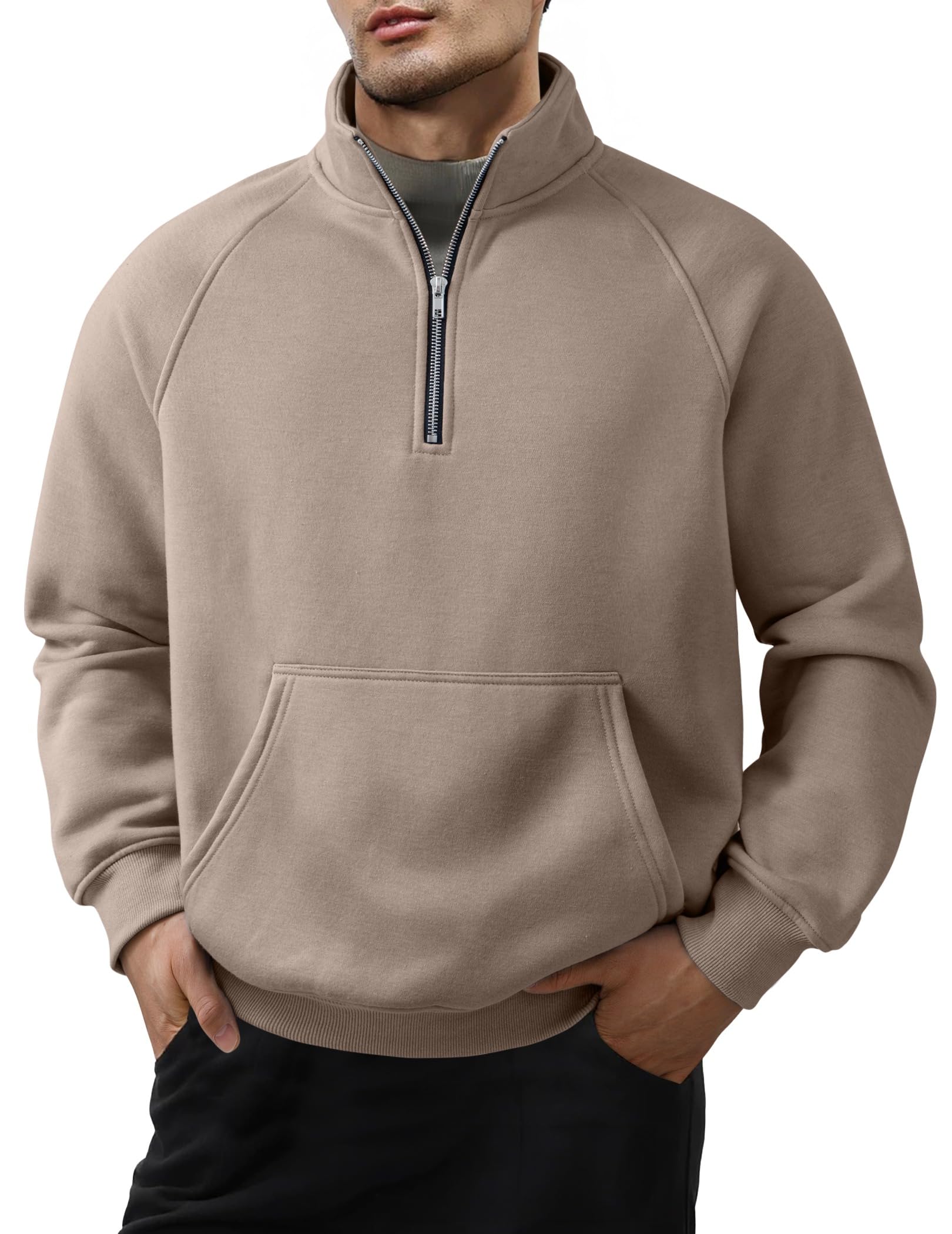 Herren Quarter Zip Freizeit Fleece Baumwolle Pullover Sweatshirt-deurabatt