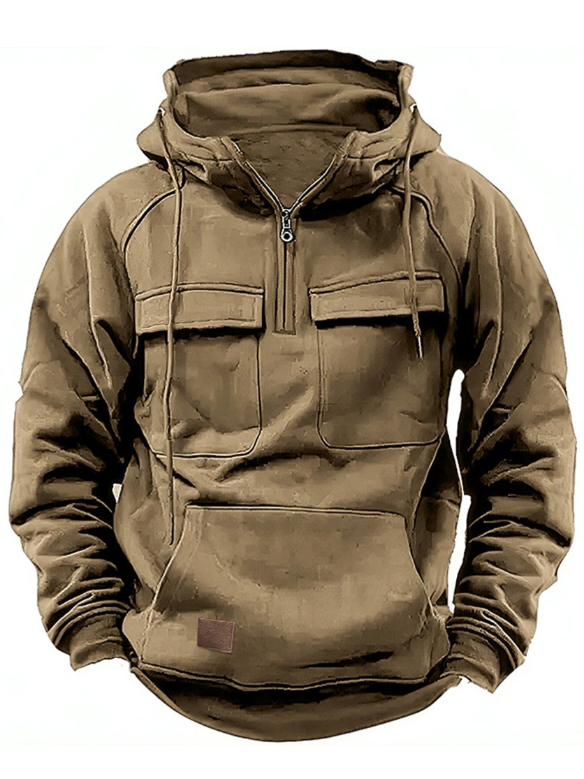 Lässiges Herren-Sweatshirt mit Kapuze und Reißverschluss und doppelter Tasche-deurabatt