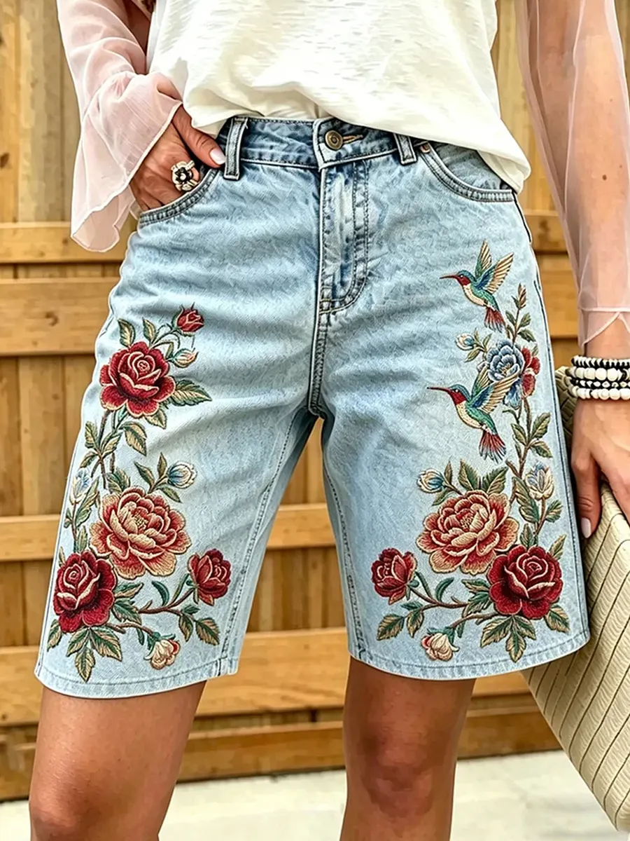 Damen Vintage Blumenkunstdruck Freizeithosen-Mode & Komfort