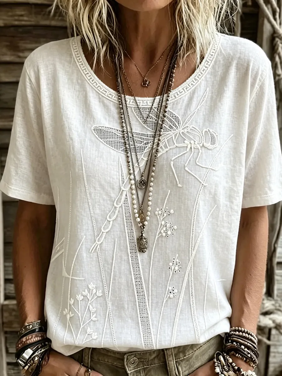 Damen Vintage Blumenkunstdruck Freizeit-Top-Mode & Komfort