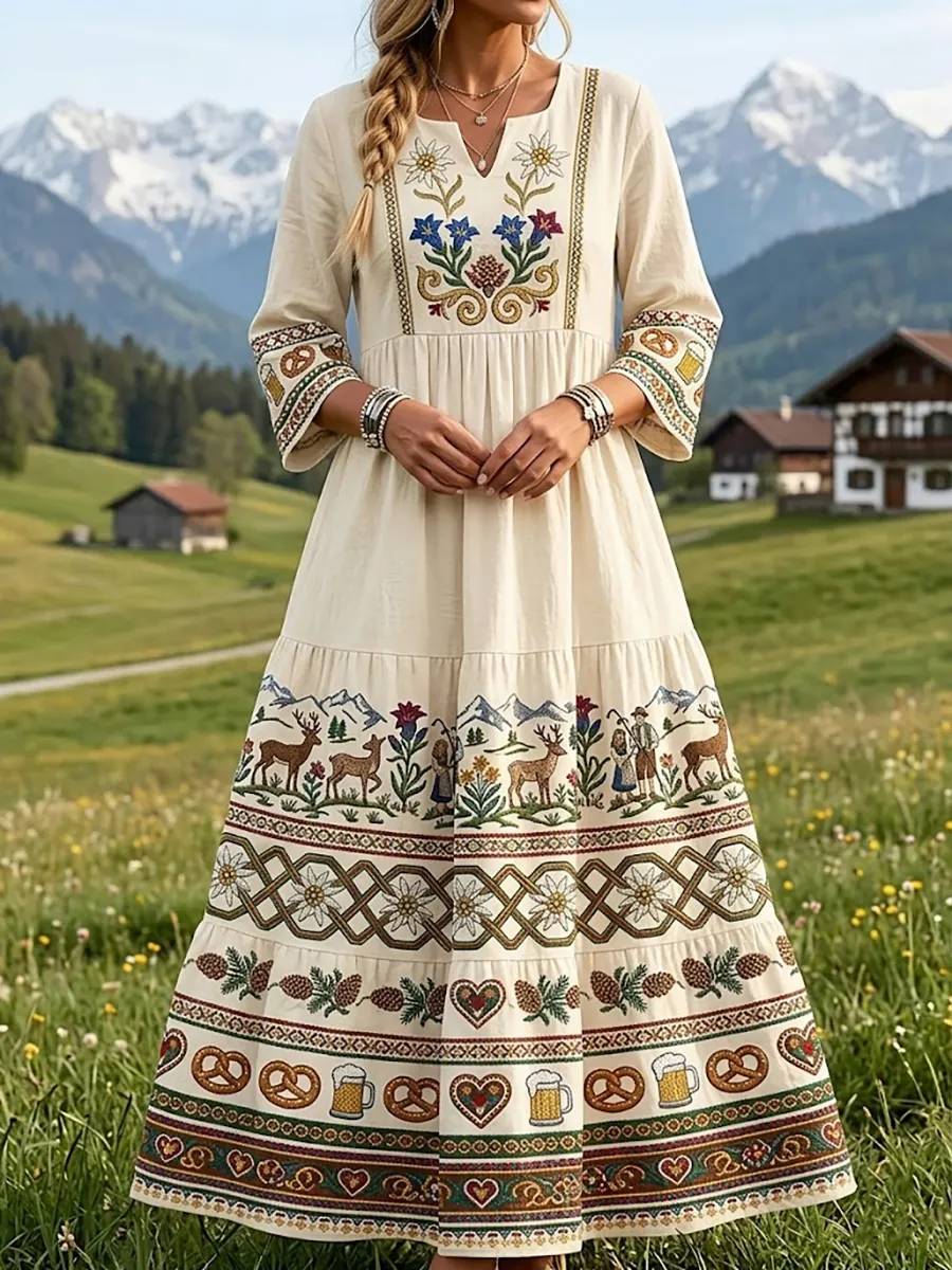 Damenkleid im bayerischen Stil mit floraler Kunstprint aus Leinen-Mode & Komfort