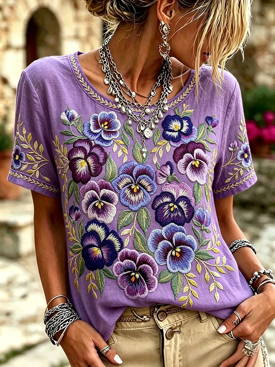Frauen-Alzheimer-Lila-Blumenoberteile-Mode & Komfort
