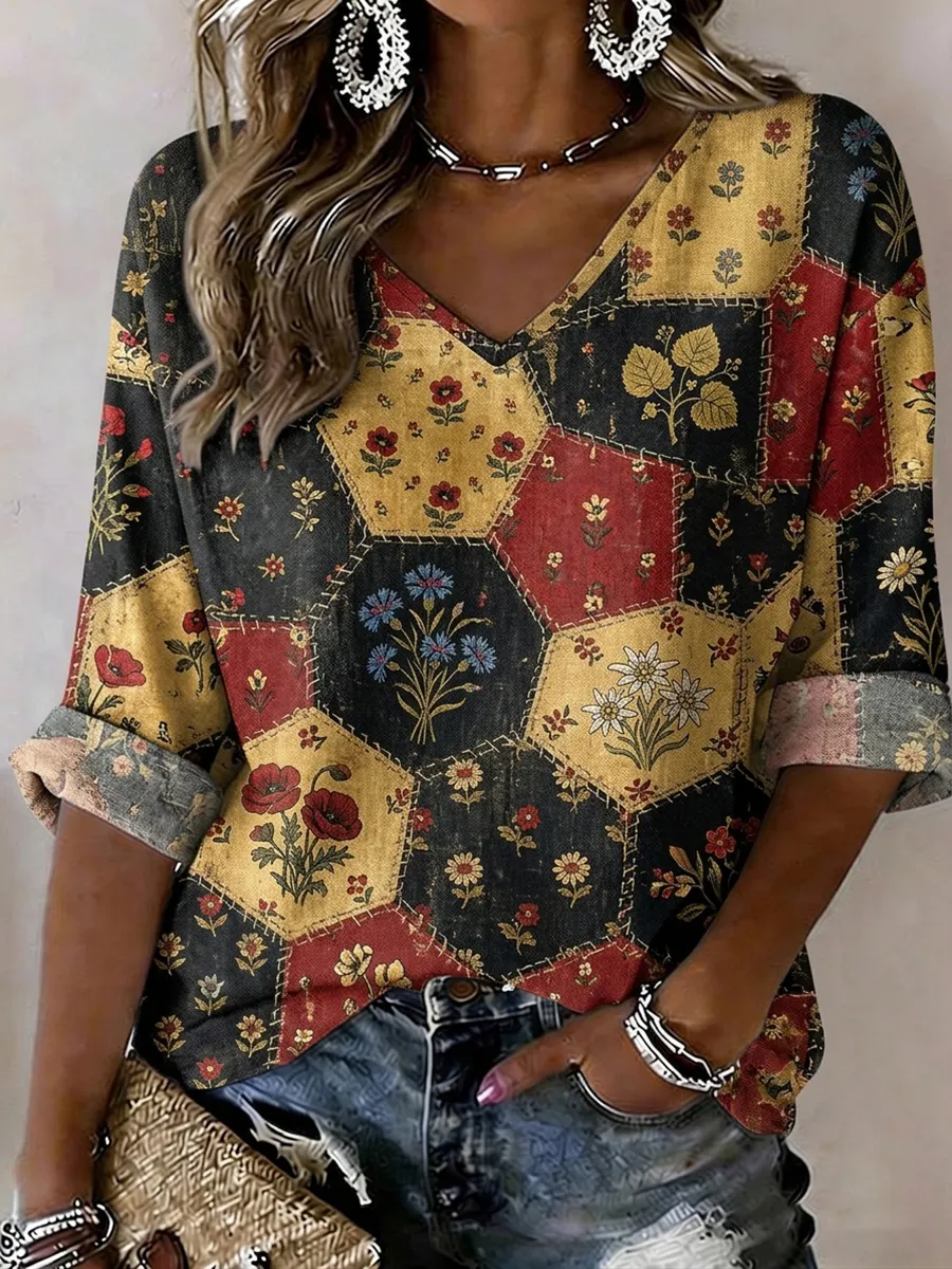 Damen-Top aus Leinen mit Blumenmuster-Mode & Komfort