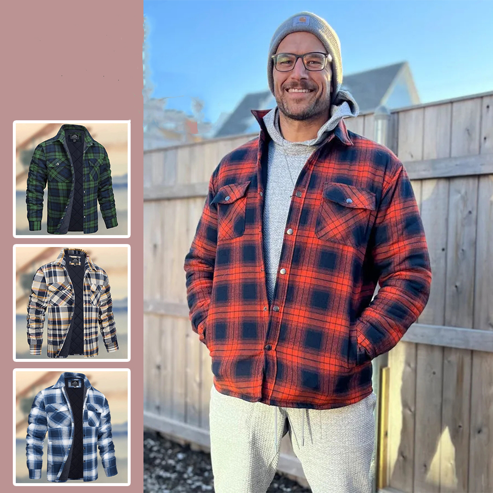 2025 neues kariertes Kaschmirhemd für Herren mit verdicktem Revers