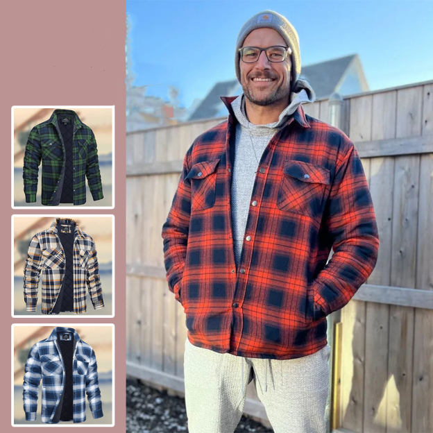 2025 neues kariertes Kaschmirhemd für Herren mit verdicktem Revers