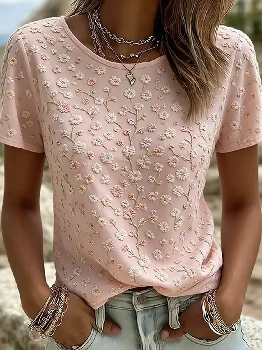 Damen Vintage Blumenkunstdruck Freizeit-Top-Mode & Komfort