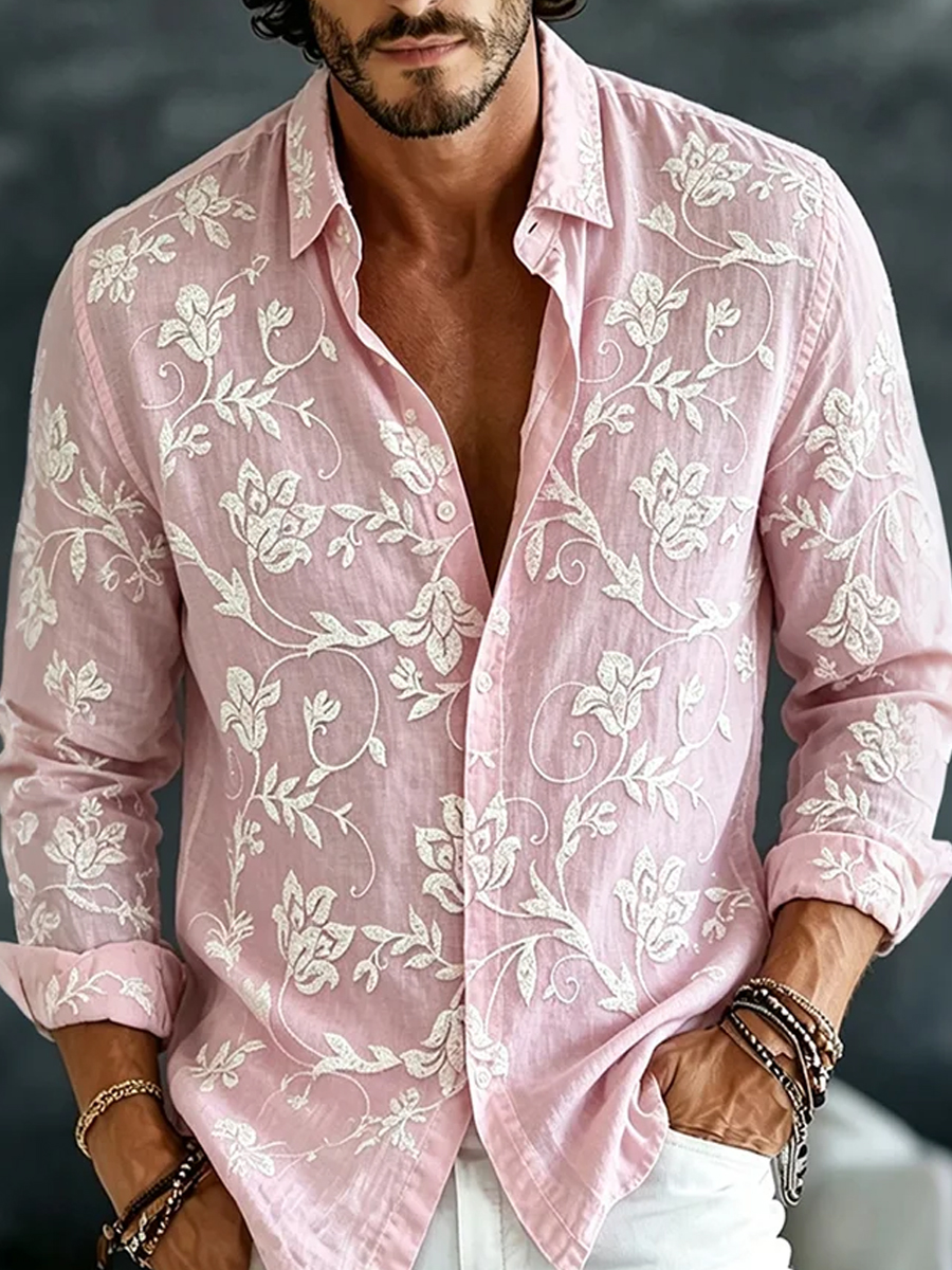 Herren-Retro-Shirt mit abstraktem Kunstprint, lässig, aus Baumwolle-Leinen-Mischgewebe-Mode & Komfort