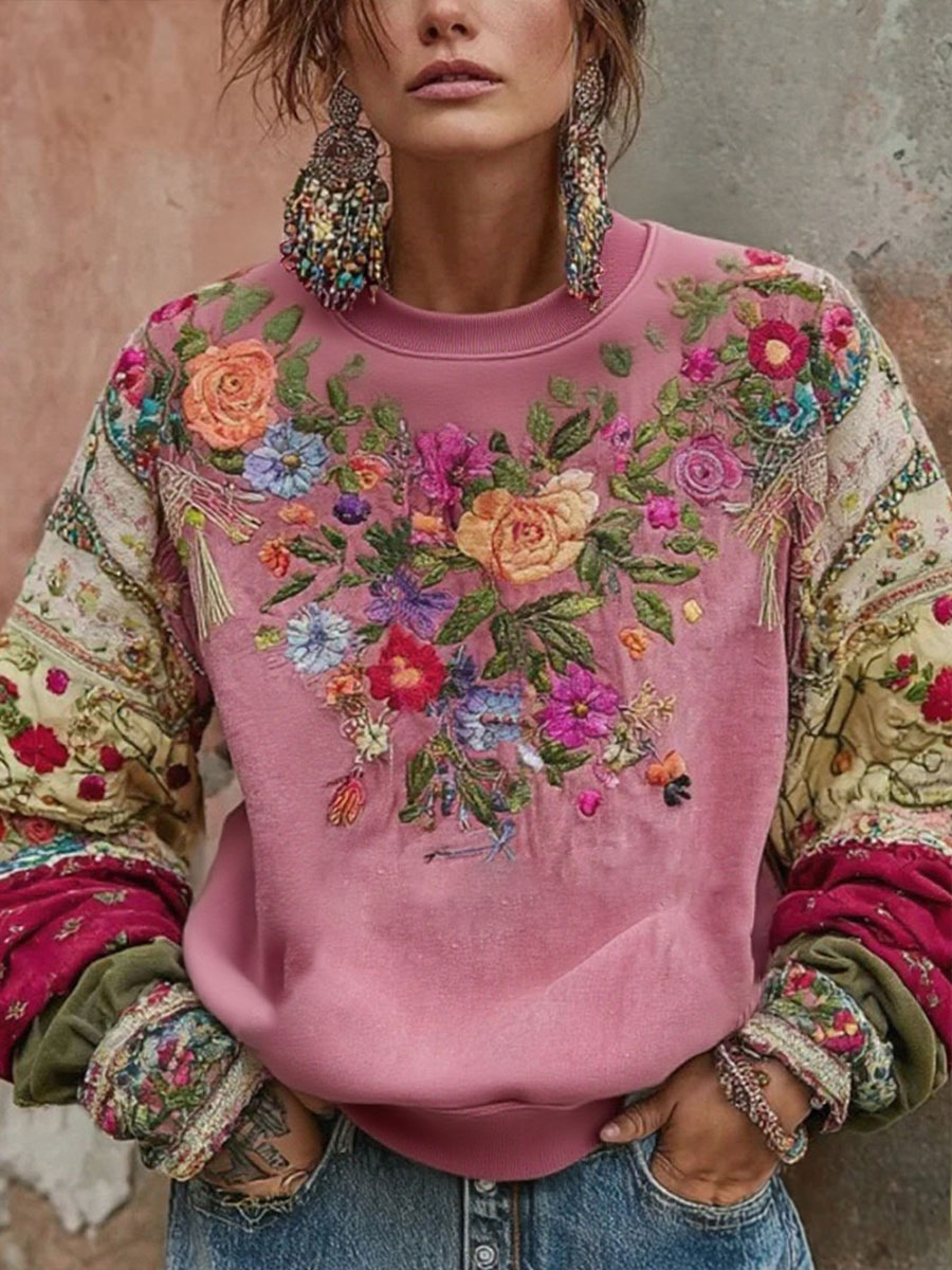 Damen-Sweatshirt mit Blumenmuster zur Brustkrebsaufklärung-Mode & Komfort