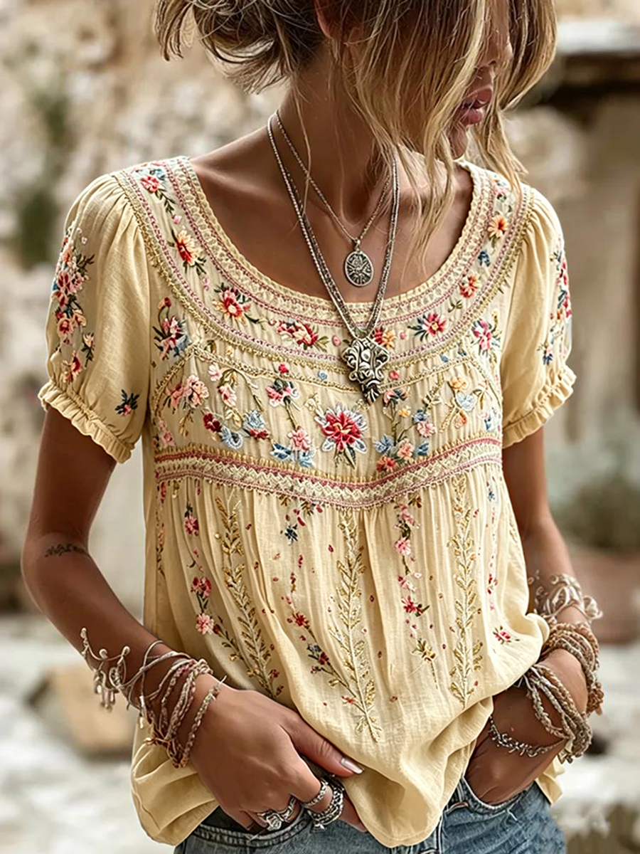 Lässiges Damen-T-Shirt mit Retro-Blumenmuster-Mode & Komfort