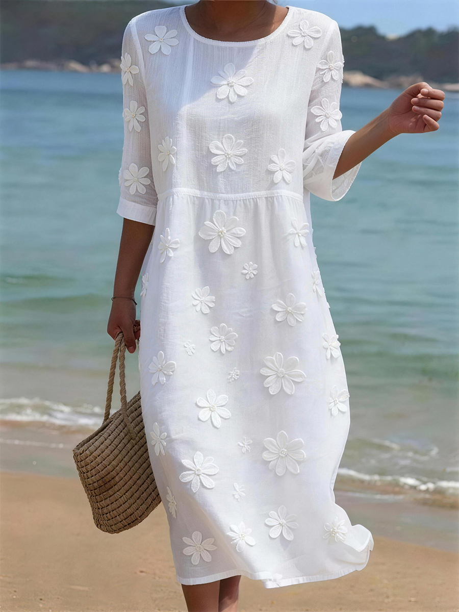 Damenkleid aus Leinenmischgewebe mit Blumenmuster-Mode & Komfort