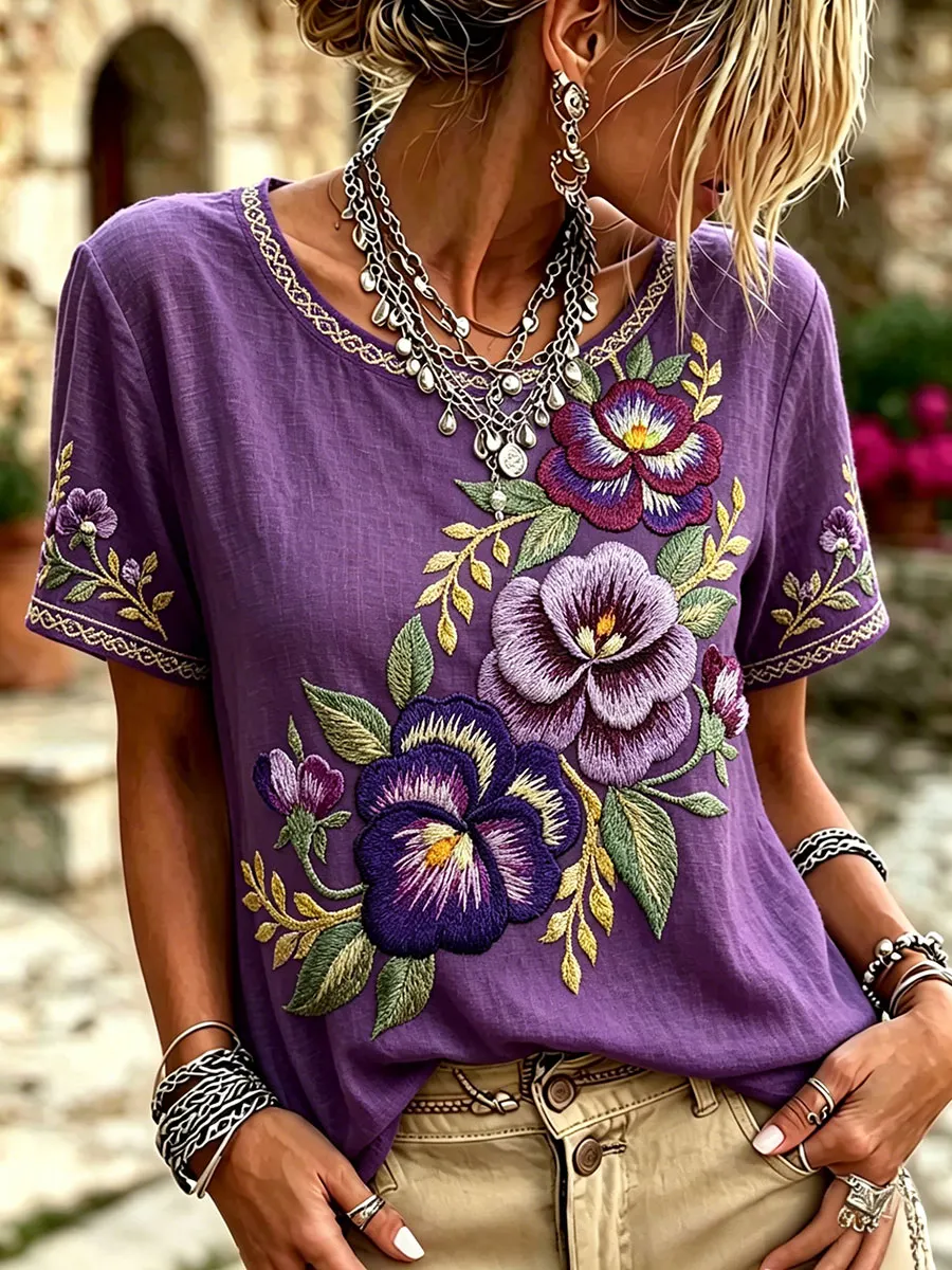 Frauen-Alzheimer-Lila-Blumenoberteile-Mode & Komfort