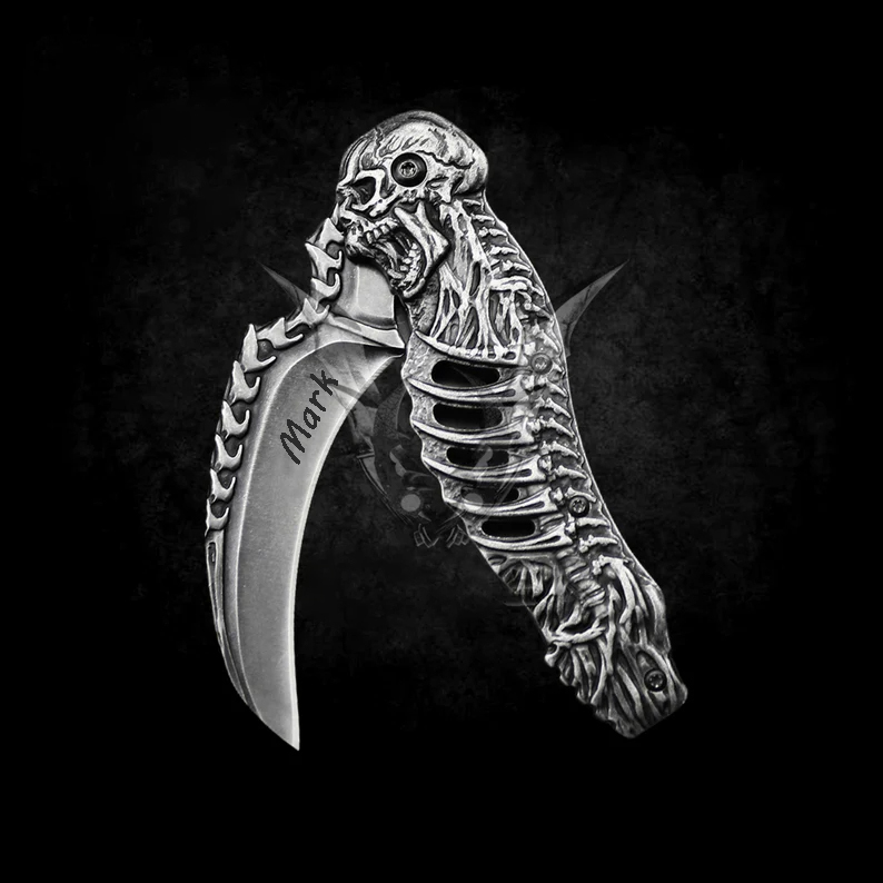 Artisan crafted skeleton claw knife – Custom Hand Engraving Available